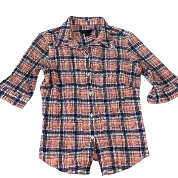 Gant Tops - Gant Cotton Orange and Blue Button Down Waffle Shirt Size 8